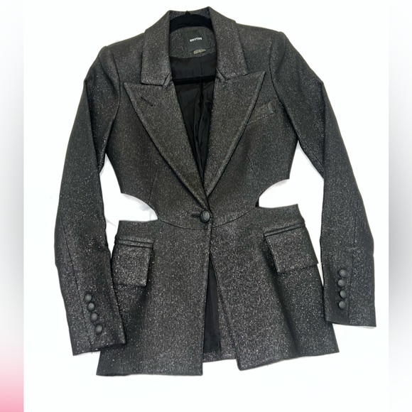 Smythe One Button Black Shimmer Blazer with Cut Out Sides - Picture 1 of 7